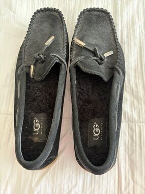 UGG Black Suede Moccasins with Shearling Insoles - Like New